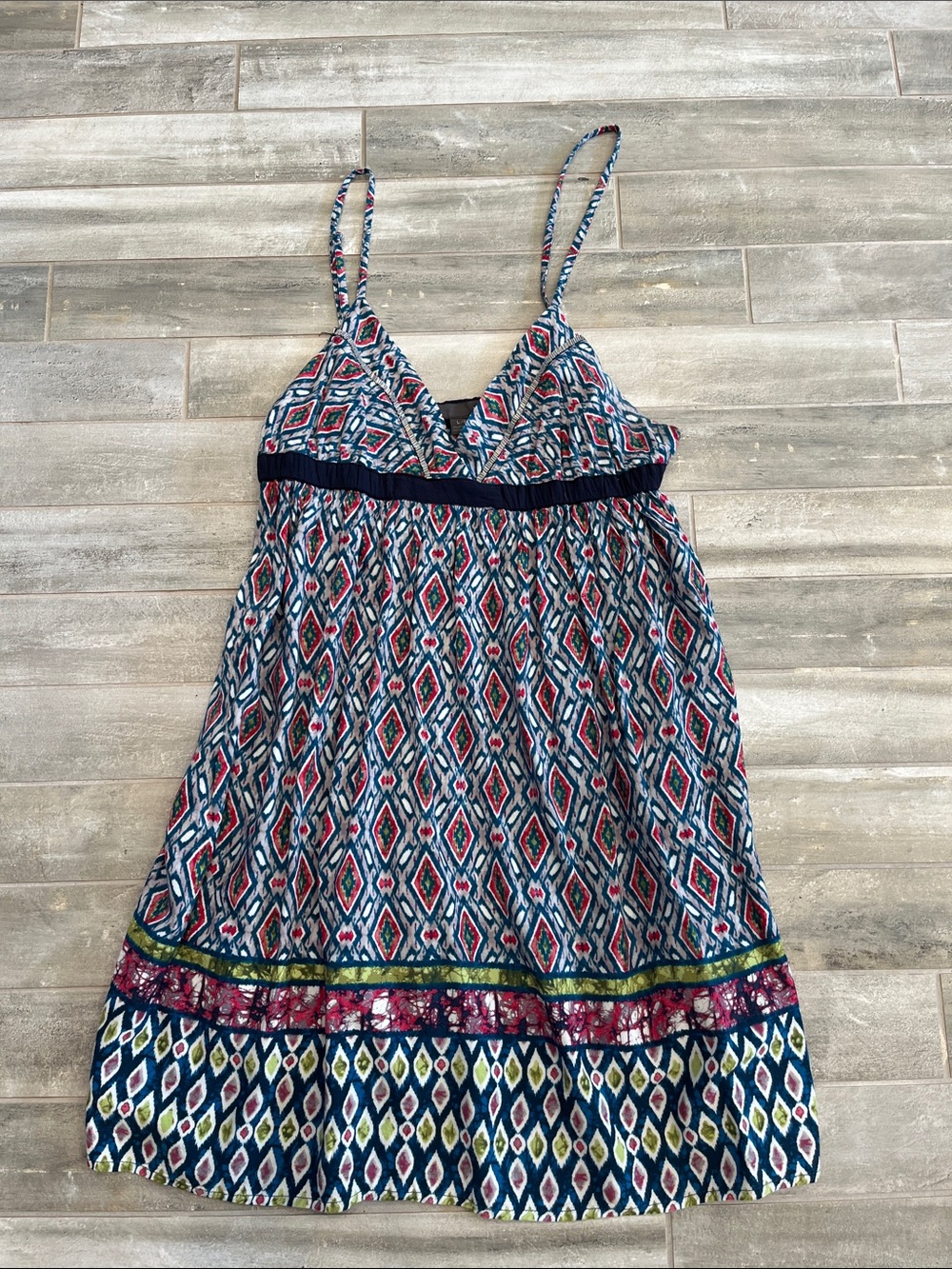 Printed Adjustable Spaghetti Strap Mini Dress in Navy, Burgundy & White